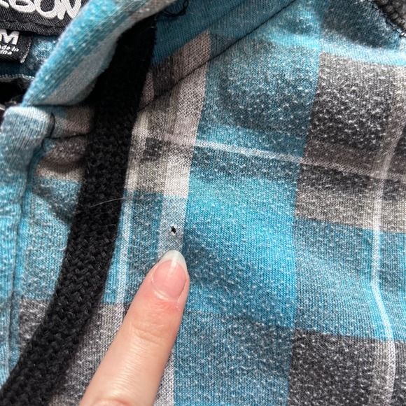 Y2K/2010s Grunge Men's Blue Plaid Sherpa Lined Zip Up Hoodie Size M - Picture 5 of 9